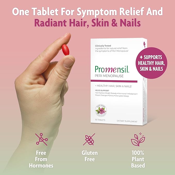 Promensil Perimenopause Supplements for Women- Red Clover Isoflavones Vitamins, Helps Support Hot Flashes, Night Sweats, Restlessness, Contains Biotin & Vitamin D- 30 Tablet Count, Pack of 2