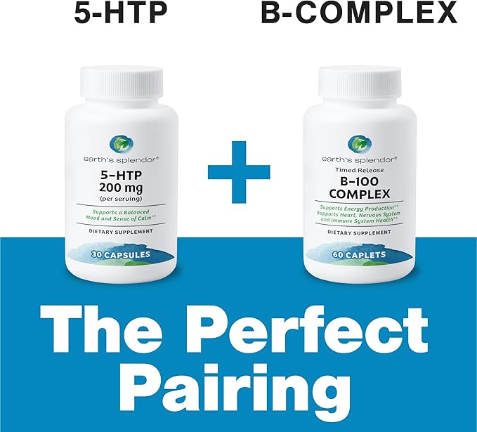 Earth's Splendor 5-HTP Supplement for Men & Women, No Artificial Preservatives Color or Flavor Non-GMO 100 MG