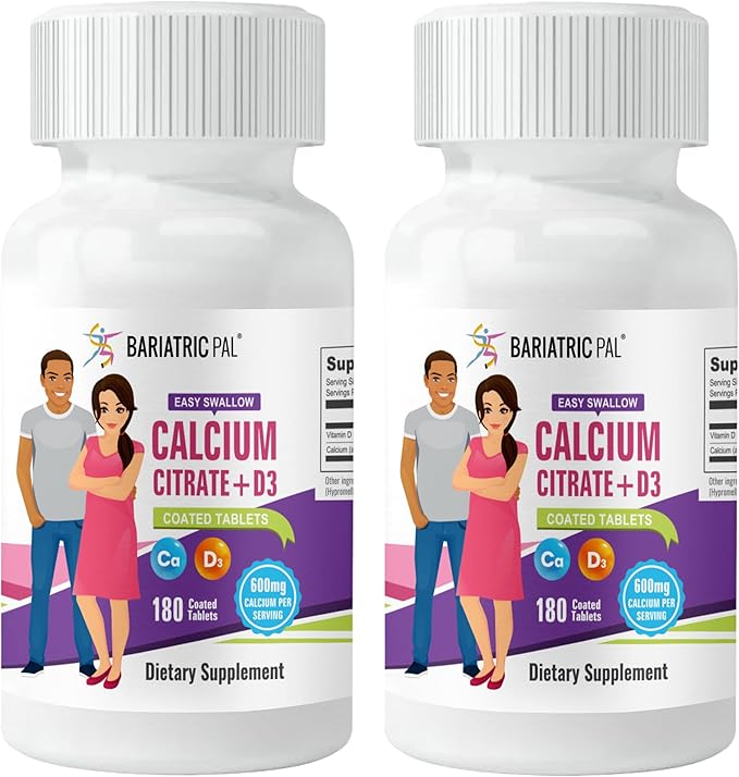 BariatricPal Easy Swallow Calcium Citrate (600mg) and D3 Coated Tablets (60-Day Supply)