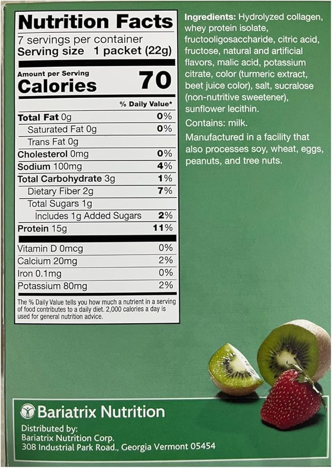 High Protein Fruit Flavored Powder Drink Mix, 15g Protein, Low Calorie, Sugar Free, Ideal Protein Compatible, 7 Servings Per Box (Strawberry Kiwi)
