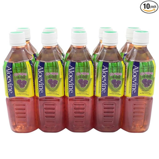 Aloevine Aloe Vera Drink Grape healthy juice pure with chunks of aloe l 16.9 oz. 10 pack l plant based Vegetable Korean drinks