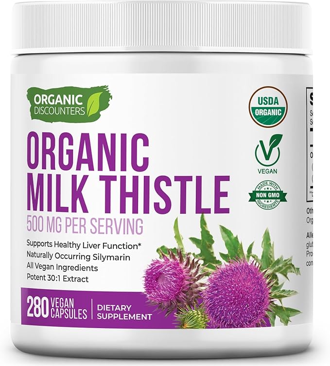 Organic Discounters Milk Thistle Capsules, 280 Count, 7500 mg Strength, Potent 30:1 Extract, USDA Certified Organic, Rich in Silymarin Flavonoids, Vegan, Non-GMO and All-Natural