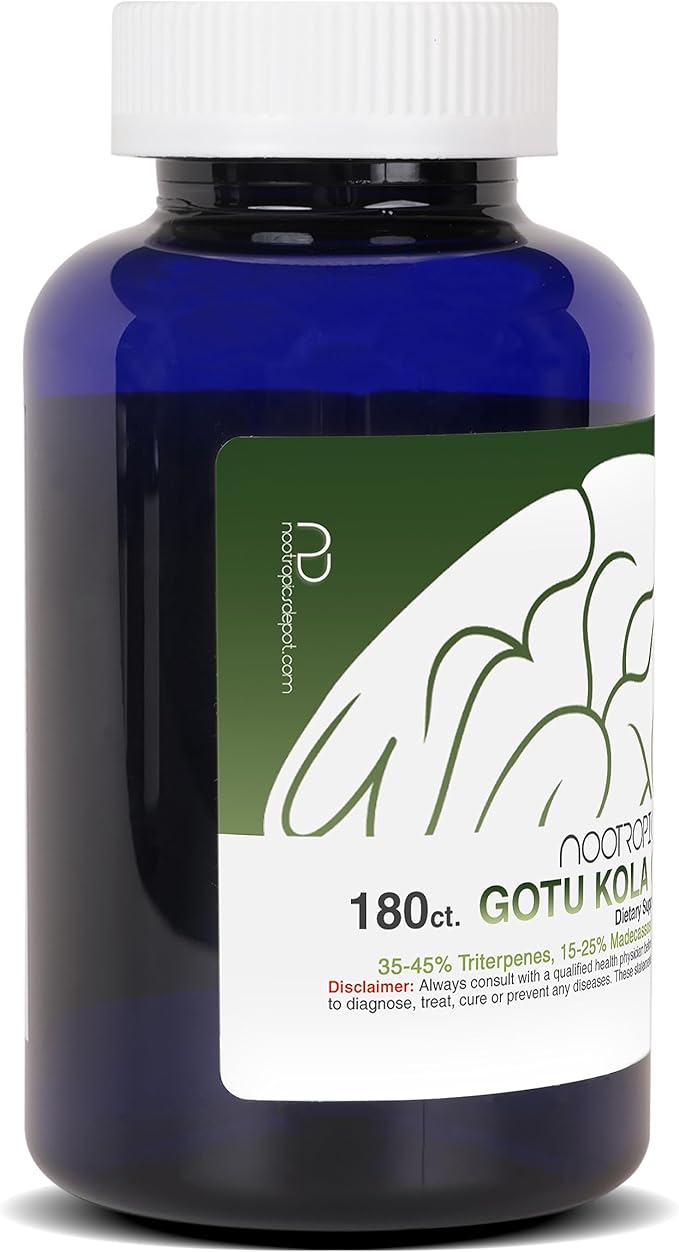 Nootropics Depot Gotu Kola Extract Capsules | 120mg | 180 Count | Acid Resistant | Centella asiatica | 35-45% Triterpenes | Supports Healthy Stress Levels | Promotes Memory Enhancement