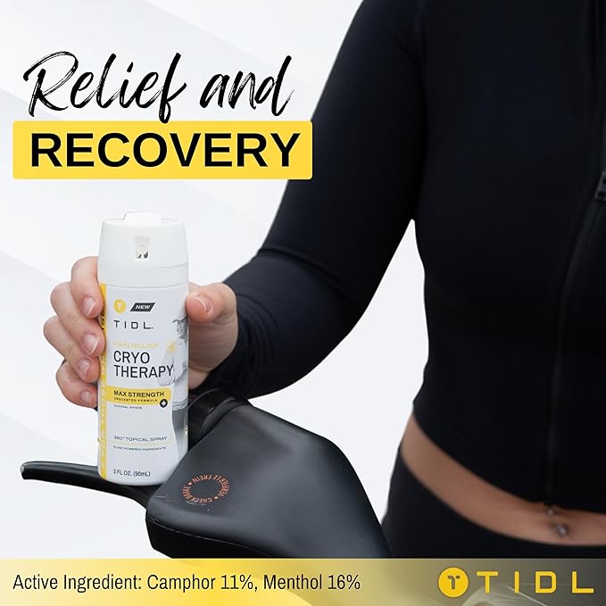 TIDL Cryotherapy Pain Relief Spray, 3 Oz (Pack of 2) Max Strength for Fast-Acting Muscle, Joint & Neck Pain Relief, Plant-Based Menthol & Camphor Pain Reliever, Quick Drying Formula