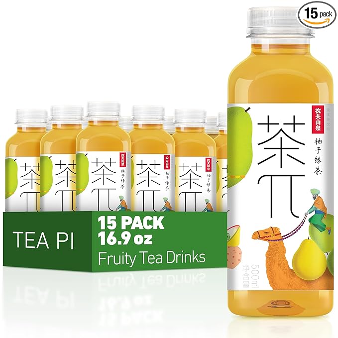 Tea PI Iced tea – Green Tea, Pomelo Sweet Iced Fruit Tea Bottles, Real Juice, -16.9 fl oz, 500mL, 15 Pack