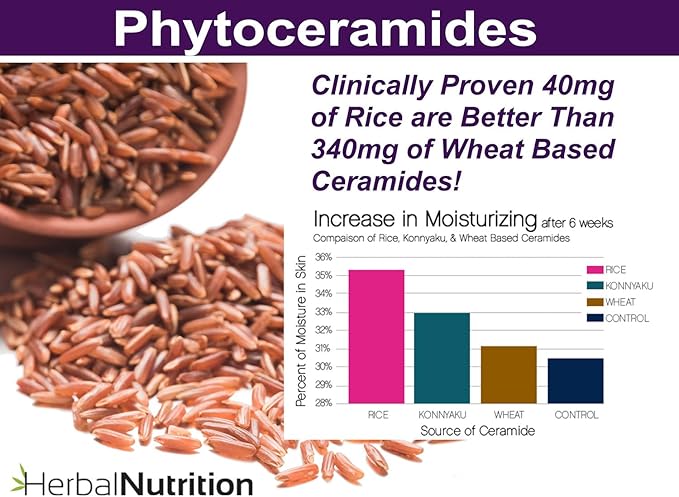 Phytoceramides Rice Based with Biotin Anti Aging Supplement, Wrinkle Remover and Facial Moisturizing with Phytoceramides Vitamin A, C, D and E, Two Bottle Pack, 120 Capsules 40mg, Gluten Free