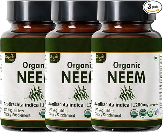 Neem 120 Tablets | Azadirachta Indica (Neem) | USDA Organic Certified | Healthy Skin and Detox | Dietary Supplement 120tab - Pack of 3