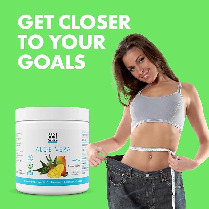 Yes You Can! Organic Aloe Vera Powder Drink Mix - Hydration Booster Infused with Pure Aloe Juice - Delicious Flavors - Made in USA - Antioxidant Rich - Mango Flavor - 40 Servings