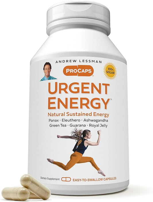 ANDREW LESSMAN Urgent Energy 30 Capsules - Provides a Safe, Healthy Means of Enhancing Energy Levels and Feelings of Well-Being, Green Tea, Guarana, Ginseng, Royal Jelly, Ashwagandha, B-Complex