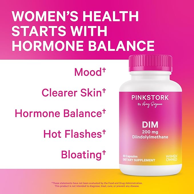 Pink Stork DIM Supplement for Women - Estrogen and Hormone Balance for Menopause, Perimenopause & PMS - DIM 200 mg Plus BioPerine for Mood Support - 60 Day Supply