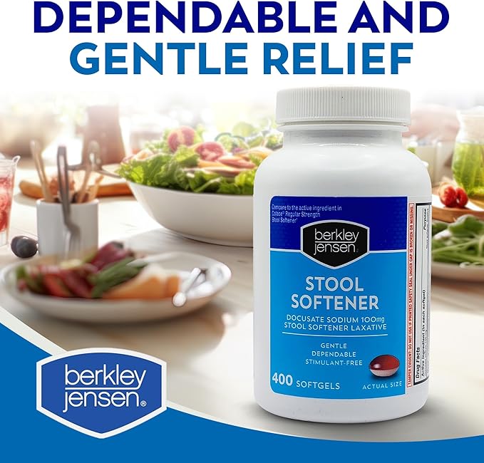 berkley jensen Stool Softener Laxative, Docusate Sodium 100 mg, Stimulant-Free Gentle Dependable Constipation Relief - Helps Promote Regular Bowel Movements, 400 Softgels (Pack of 1)