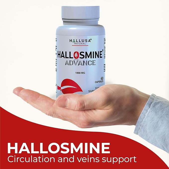 Hallosmine Advance Diosmin 1000mg, Leg Circulation, Heavy Legs, Varicose Veins, Circulatory Supplement, Vein Support & Blood Circulation Supplement - 60 Caps