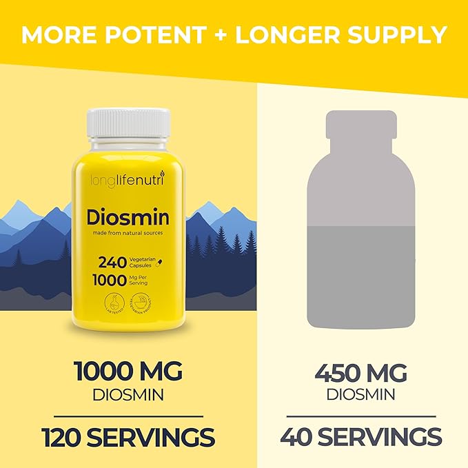 Diosmin 1000mg Advanced Formula - 240 Capsules for Circulatory Health Support, 4-Month Supply, Non-GMO, Made in USA - Daily Wellness Supplement