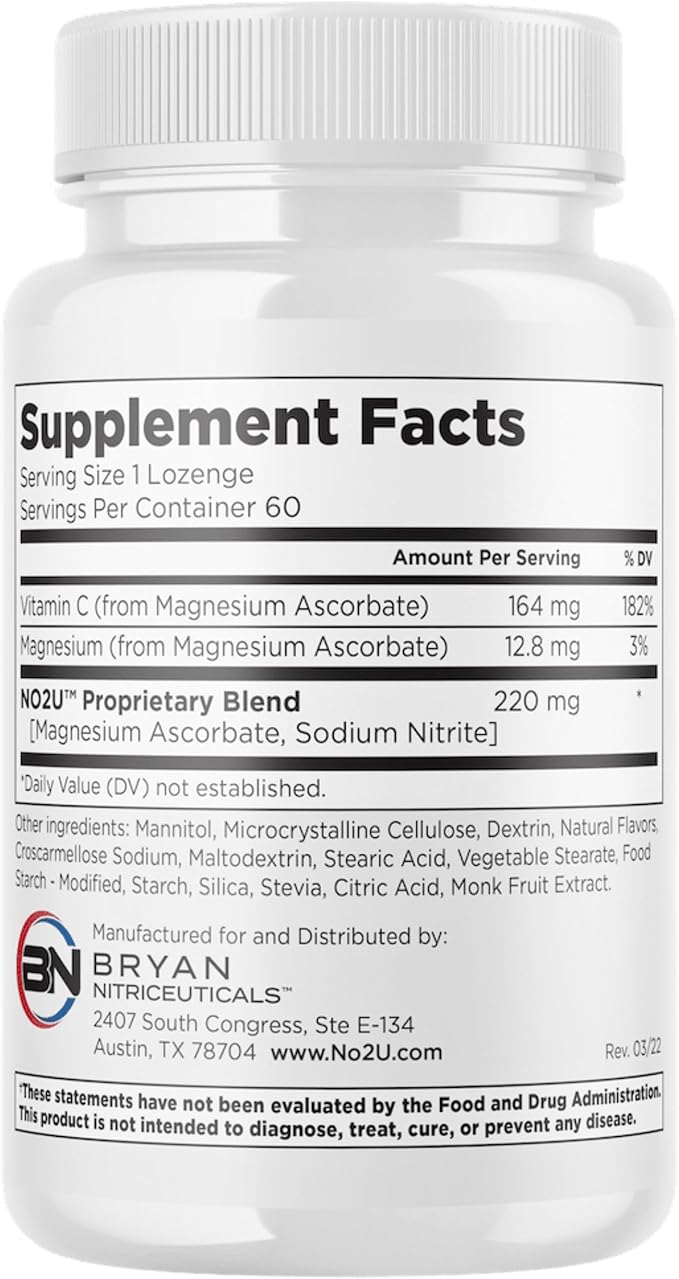 Bryan NITRICEUTICALS - Natural Nitric Oxide Supplements for Men & Women - Promotes Blood Circulation, Oxygen & Nutrient Delivery, Daily Wellness Support - No Gluten or Dairy - 60 Vegan Lozenges