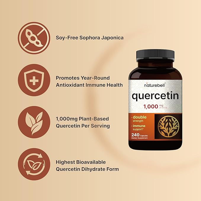 NatureBell Quercetin 1,000mg Per Serving, 240 Capsules | Ultra Strength Bioflavonoid Supplement for Immune Support | Third-Party Tested, Non-GMO, Gluten-Free