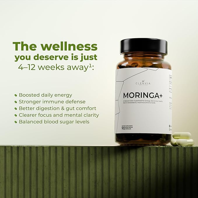 Organic Moringa Capsules 1000mg – 100% Pure Moringa Leaf Powder – Premium Quality Green Superfood Supplement – Rich Botanical Source with Natural Plant-Based Ingredients – 90 Capsules – Made in USA