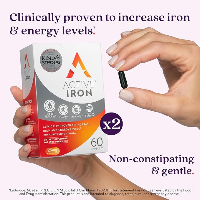 Iron Supplement 25mg – Clinically Proven to Increase Iron & Energy Levels – Gentle, Non-Constipating, Highly Absorbed – 120 Capsules