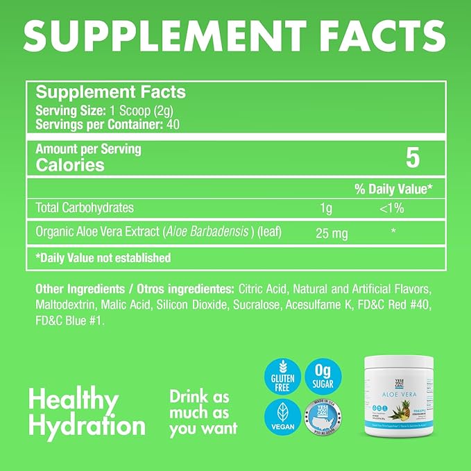 Yes You Can! Organic Aloe Vera Powder Drink Mix - Hydration Booster Infused with Pure Aloe Juice - Delicious Flavors - Made in USA - Antioxidant Rich - Pineapple Flavor - 40 Servings