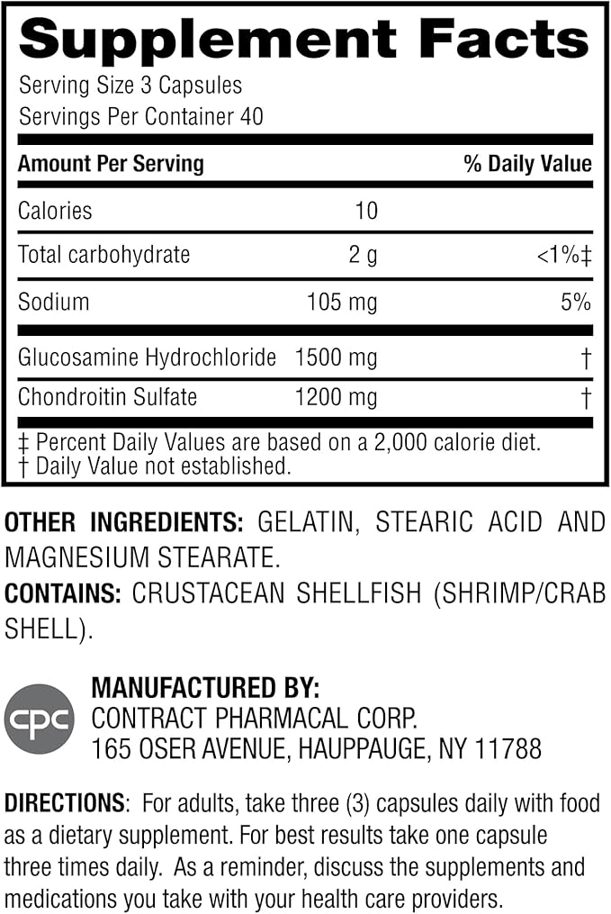 Earth's Splendor Glucosamine HCI 1500 mg Chondroitin Sulfate 1200 mg Supplement for Men & Women, Supports Joint Health, Supports Daily Joint Function (120 Capsules, 1+ Month Supply)