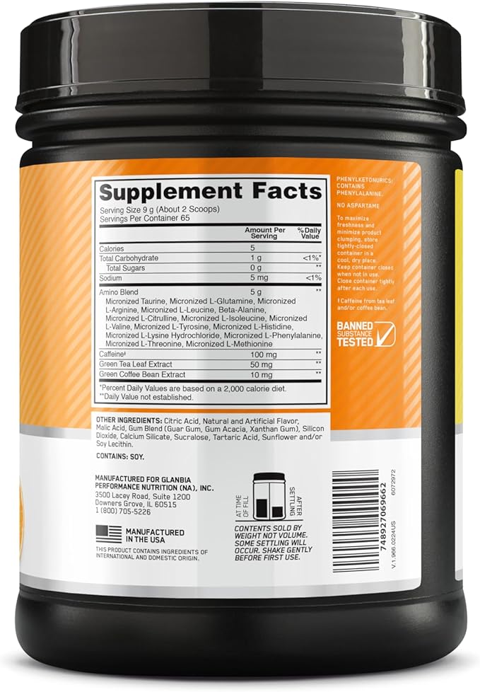 Optimum Nutrition New Flavor Amino Energy - Pre Workout with Green Tea, BCAA, Amino Acids, Keto Friendly, Green Coffee Extract, Energy Powder - Citrus Spritz, 65 Servings (Packaging May Vary)
