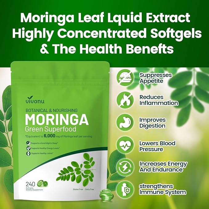 Moringa Capsules | Pure Moringa Leaf Extracts, Energy, Skin & Gut Health Superfood, Rich in Antioxidants, Essential Vitamins & Amino Acids, Natural Green Superfood Supplement