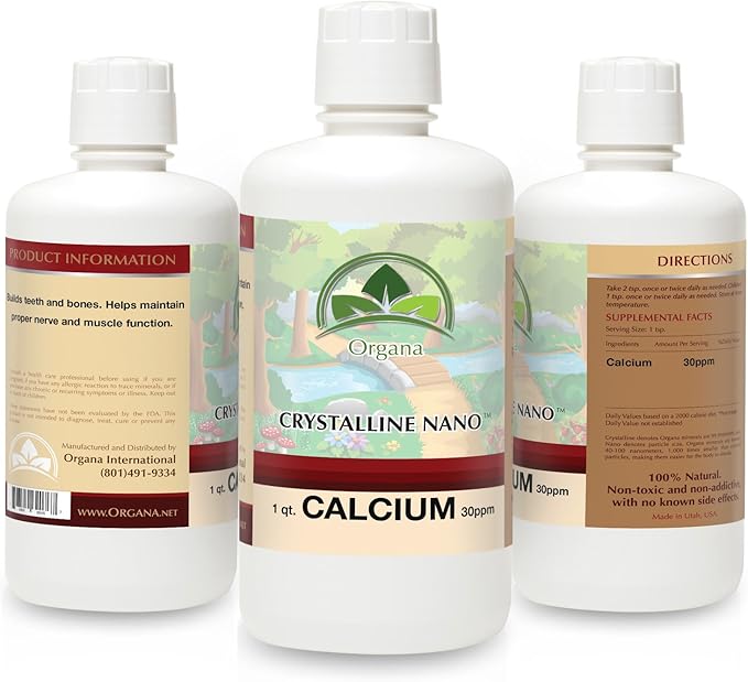 Organa Pure Crystalline Liquid Calcium Supplement - 30 PPM - Colloidal Minerals - Calcium Supplement for Women & Men - Liquid Calcium Citrate Alternative - 99.99% Pure Calcium