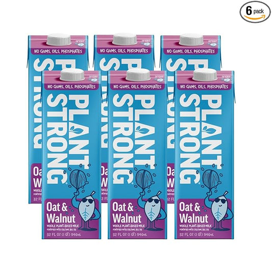 PLANTSTRONG Oat & Walnut Milk 32oz (6 Pack) - NON-GMO - Plant Based, Vegan - Gluten Free Dairy Free - Shelf Stable - Lactose Free Milk - No Gums or Oils