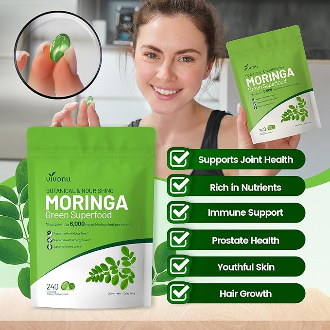 Moringa Capsules | Pure Moringa Leaf Extracts, Energy, Skin & Gut Health Superfood, Rich in Antioxidants, Essential Vitamins & Amino Acids, Natural Green Superfood Supplement
