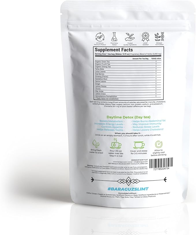 BARAGUZ SLIMT Day Booster: All-Natural SlimmingTea, No Laxative Added, Helps in Bloating & amp; Natural Weight Balance, Supports Immune System, Vegan, 28 Serving