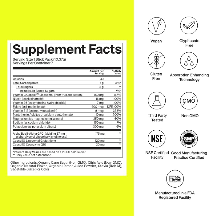 Electrolyte Powder Packets - Workout Recovery & Hydration Drink Mix with Liposomal Glutathione, Vitamin C & Methylated B Vitamins - Mango Lemonade (28 Sticks)