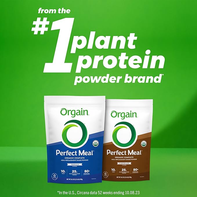 Orgain Perfect Meal, Organic, Vegan Meal Replacement Protein Powder, Chocolate - 25g Plant Based Protein, 80+ Superfoods, 1B Probiotics & 10g Fiber, Adaptogens & Ashwagandha - 2.16lb