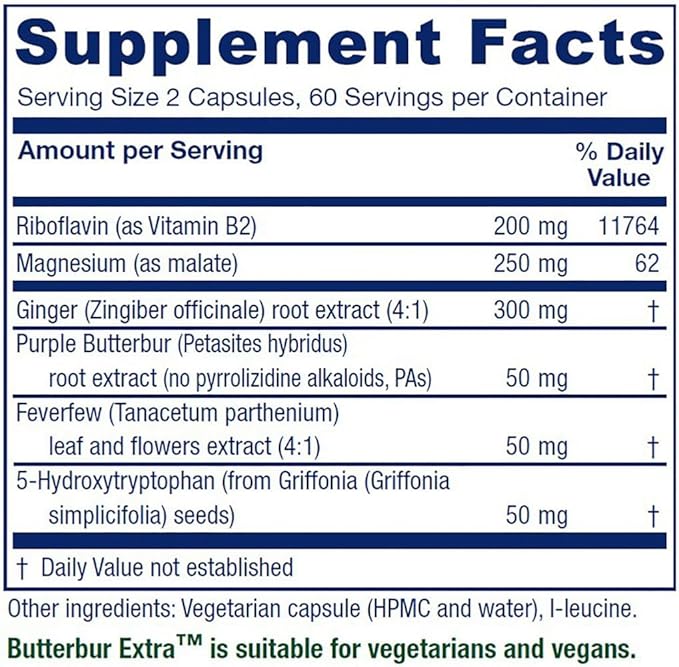 Vitanica, Butterbur Extra, Brain Chemistry and Vessel Support, Vegan, 120 Capsules