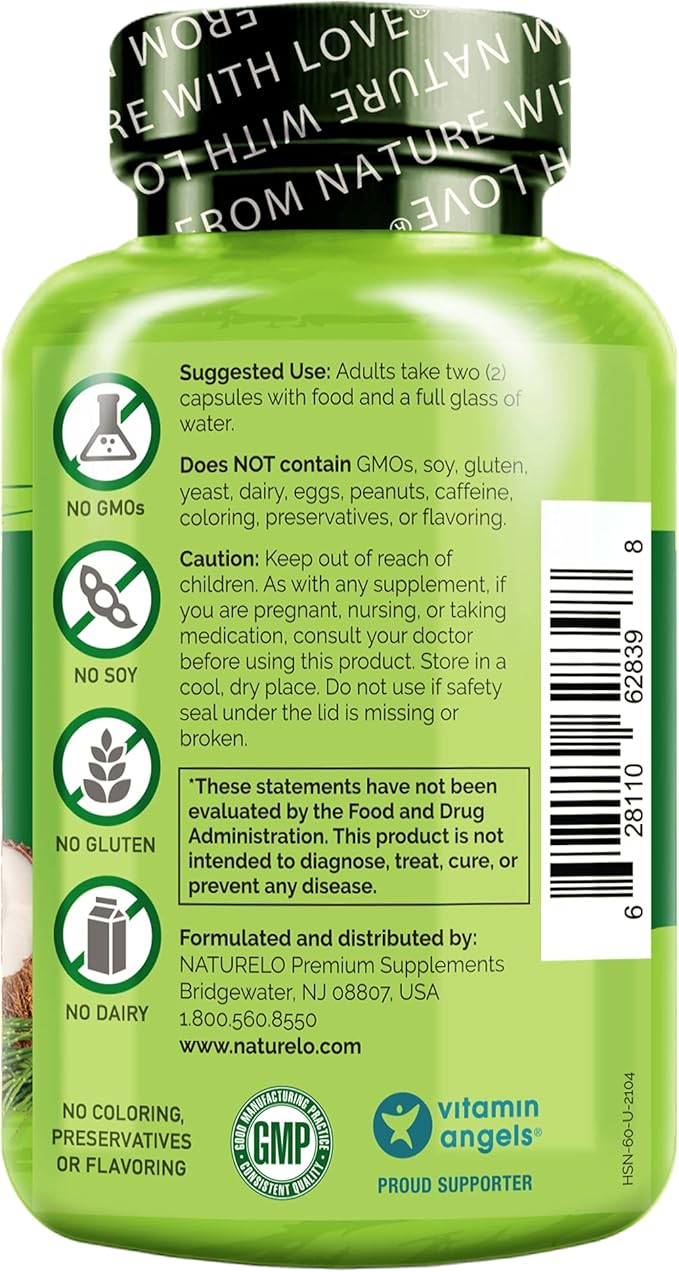 NATURELO Hair, Skin and Nails Multivitamin - 5000 mcg Biotin, Collagen, Natural Vitamin E - Supplement for Healthy Skin, Hair Growth for Women and Men – 60 Capsules