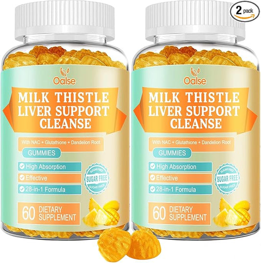 OALSE（2 Pack 2000 Mg Milk Thistle Gummies - Mango Pineapple - with NAC, Glutathione, Dandelion Root, etc - Gentle Detox* & Cleanse*, Gluten-Free, 120 Counts