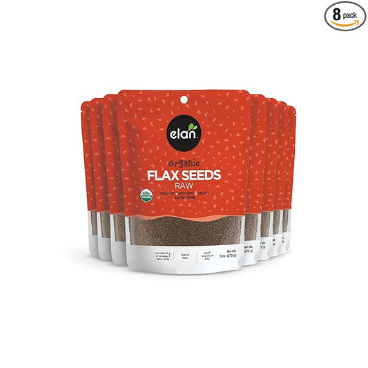 Elan Organic Flax Seed, Whole Seeds, Raw Seeds, Non-GMO, Vegan, Gluten-Free, Kosher, High in Fiber, Gels Easily, 8 pack of 9.7 oz