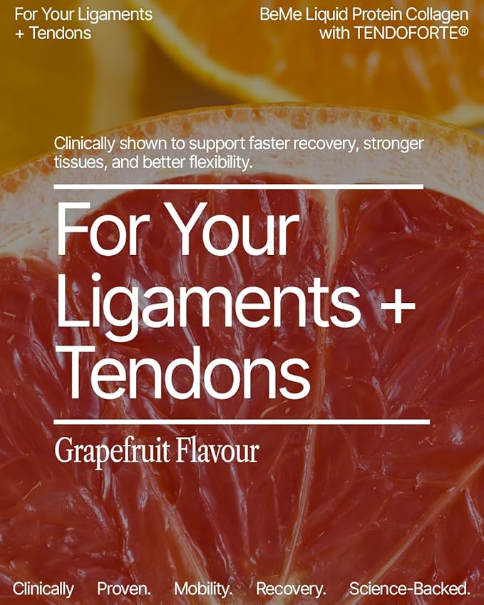 BeMe Liquid Collagen Peptides for Athletes - 5,000mg TENDOFORTE for Ligament & Tendon Strength - 2X Faster Absorption - Clinically Proven for Injury Prevention & Faster Recovery - Delicious Grapefuit