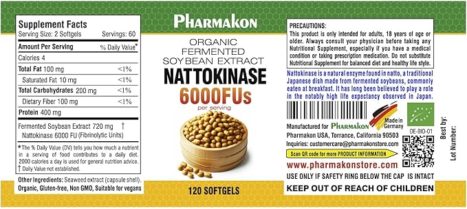 PHARMAKON Natural Nattokinase Organic Fermented Soybean Extract, 6000 FUs per Serving