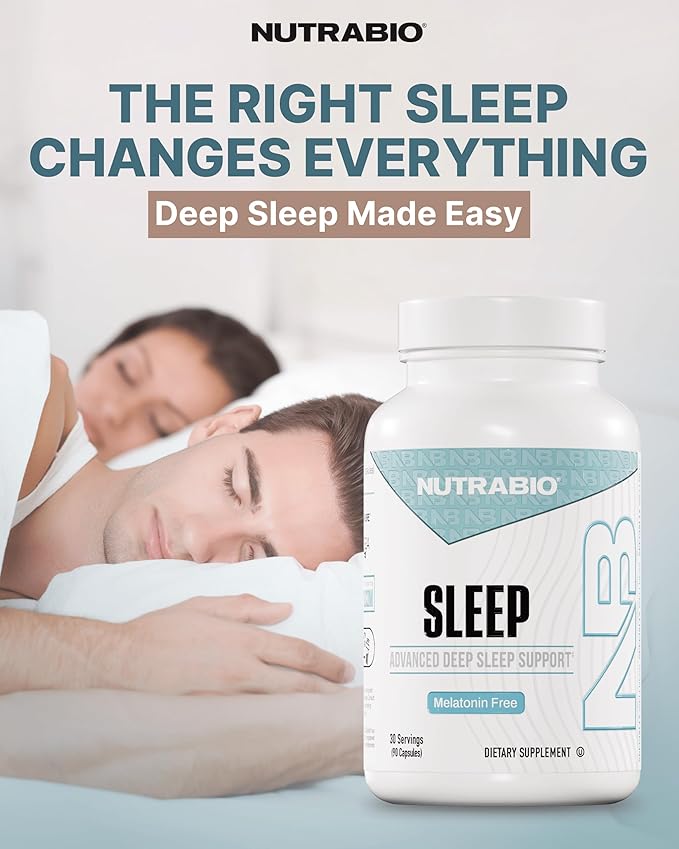 NutraBio Sleep - Advanced Deep Sleep Supplement - Restorative Natural Sleep Aid, Reduces Restlessness - Melatonin Free Sleep Aid - 30 Servings- 90 Capsules
