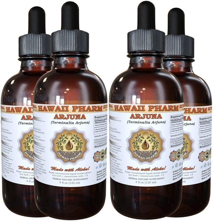 Arjuna Liquid Extract, Organic Arjuna (Terminalia Arjuna) Dried Bark Powder Tincture Herbal Supplement 4x4 oz