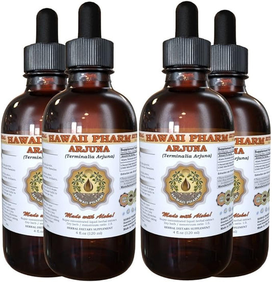 Arjuna Liquid Extract, Organic Arjuna (Terminalia Arjuna) Dried Bark Powder Tincture Herbal Supplement 4x4 oz