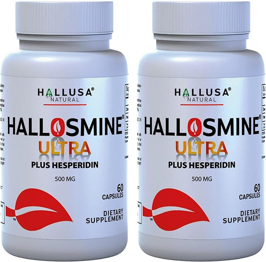 Hallosmine Ultra Diosmin 500mg & Hesperidin 150mg, Circulatory Supplement & Support for Circulation & Veins, Diosmin Hesperidin Circulate Supplement, Varicose Veins - 02 Bottles - 120 Caps