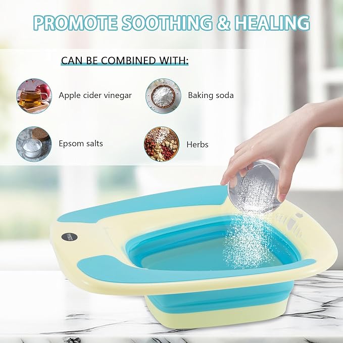 Electric Sitz Bath, Sitz Bath for Hemorrhoids, Sitz Bath for Toilet Seat, Sitz Bath for Postpartum Care, Sits Bath for Women Men Adults, Sitz Bath Soak Salts Basin, Hip Bath Bowl, Foldable, Blue