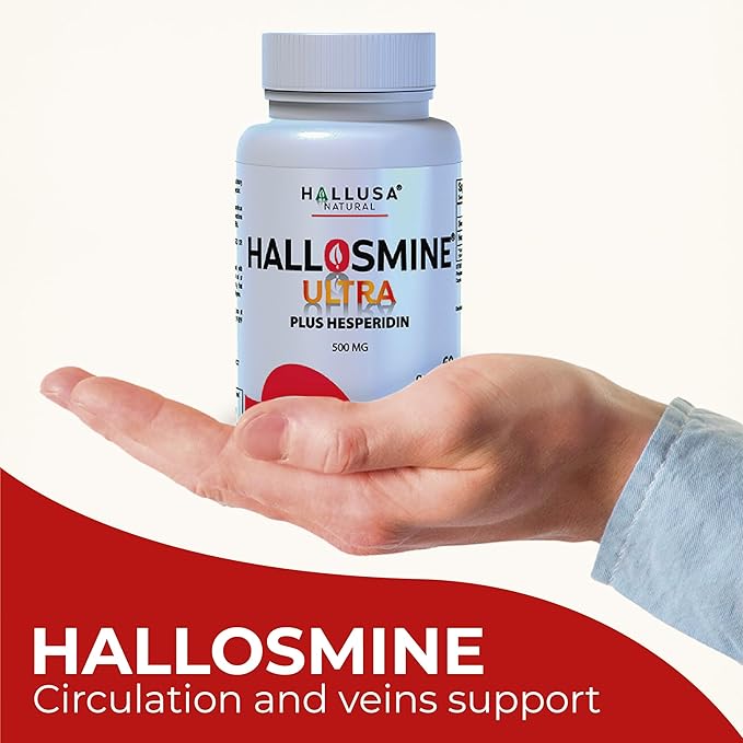 Hallosmine Ultra Diosmin 500mg & Hesperidin 150mg, Circulatory Supplement & Support for Circulation & Veins, Diosmin Hesperidin Circulate Supplement, Varicose Veins - 02 Bottles - 120 Caps