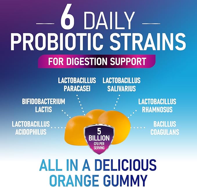 Probiotic Gummies for Women, Men & Teens - 5 Billion CFUs, 6 Pro Biotic Strains - Daily Probiotic Gummy Supplement for Natural Digestive Health, “Good” Gut & Immune Support, Orange Flavor - 120 Count