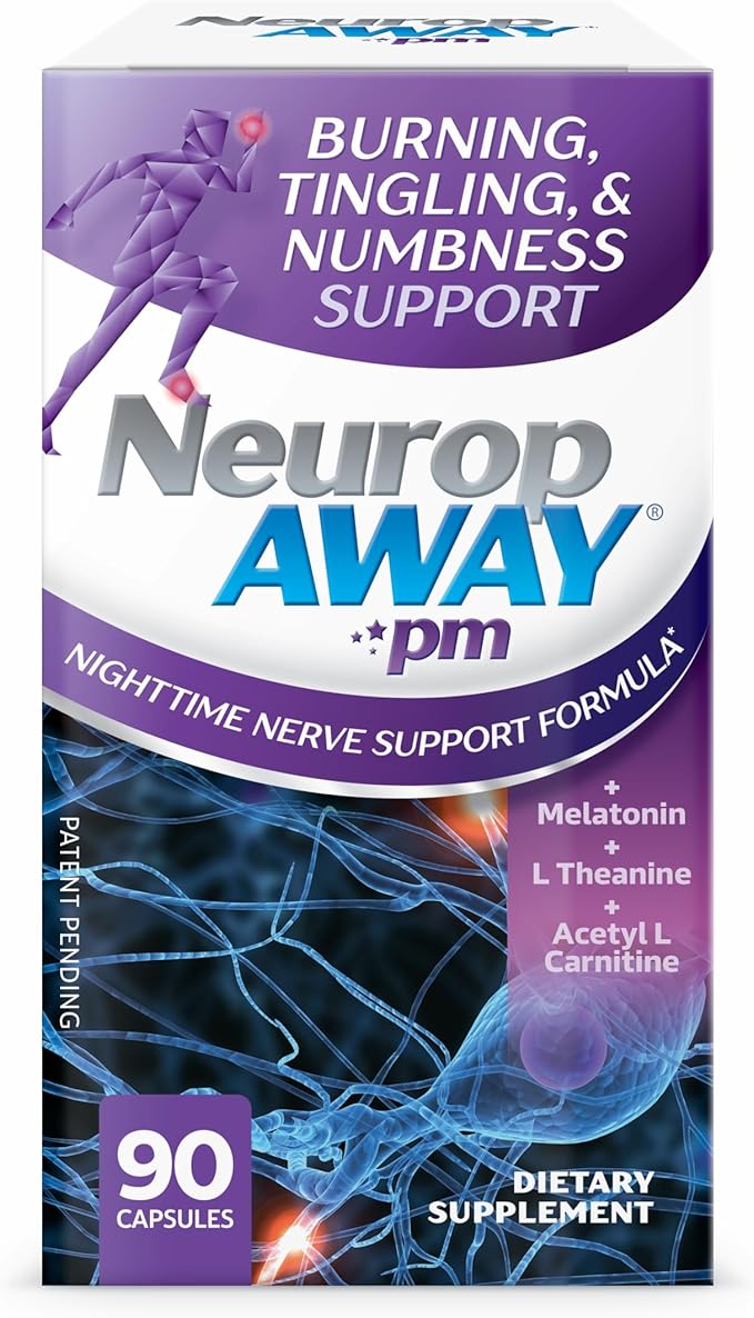 NeuropAWAY Nerve Support PM, with R-Alpha Lipoic Acid to Help Provide Nerve Relief in as Little as 5 Days, Acetyl-L-Carnitine, Theanine, Melatonin, and Methylcobalamin, 90 Capsules