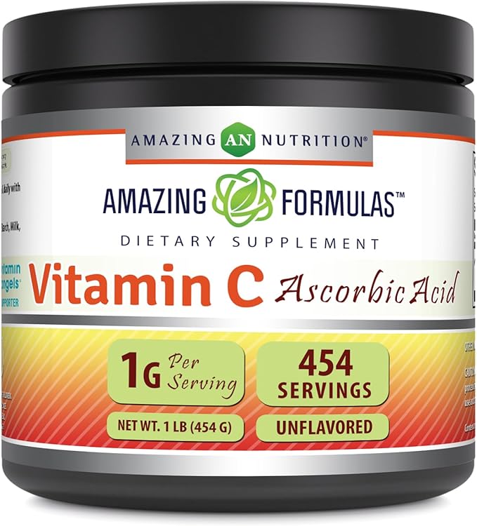Amazing Formulas Vitamin C Powder Supplement | Unflavored Ascorbic Acid 1 Gram per Serving | 454 Servings per Container | Non-GMO | Gluten-Free | Made in USA