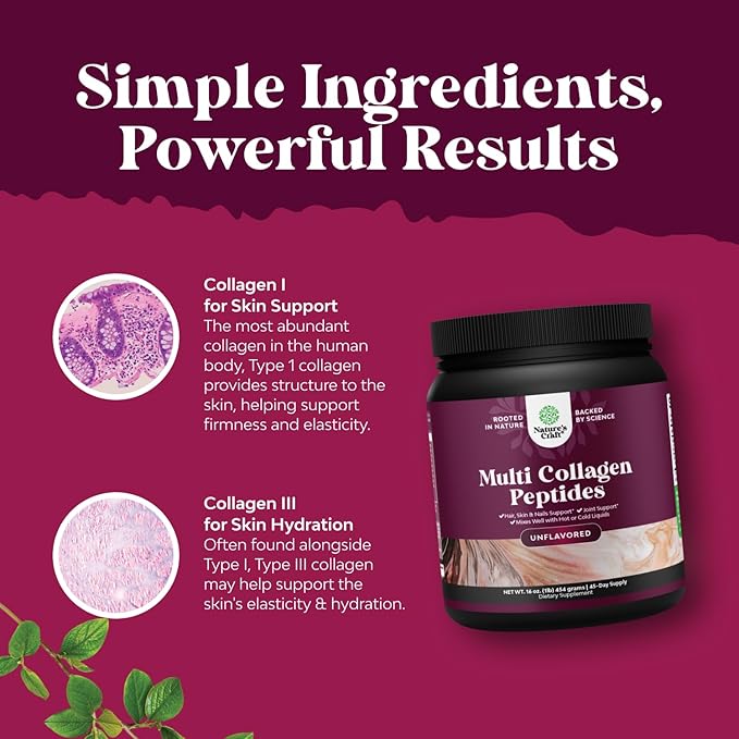 Multi Collagen Protein Powder for Women and Men - Keto Hydrolyzed Collagen Peptides 45 Servings Hair Skin and Nails Vitamins - Unflavored Bovine Type 1 3 for Bone Joint Support
