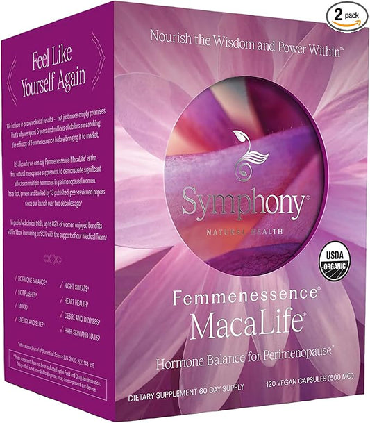 Femmenessence® MacaLife® – Clinically Proven Perimenopausal Supplement for Natural Hormone Balance, Symptom Relief, Heart & Mood Support, Without Added Hormones (120 Capsules, 60 Day Supply)