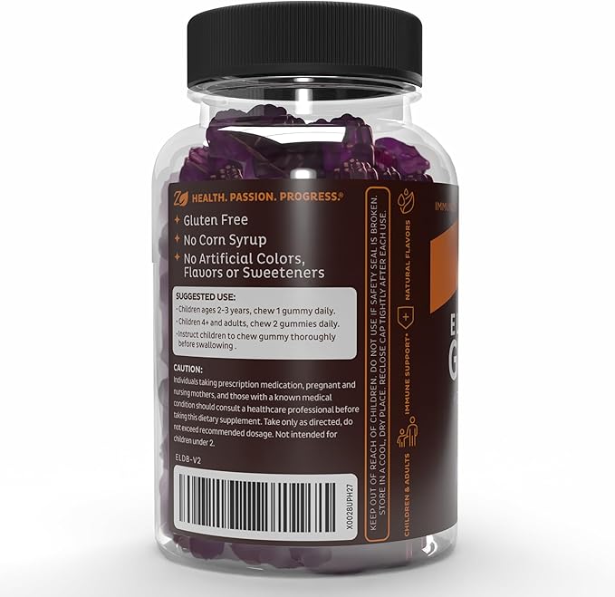Zeal Sambucus Elderberry Gummies + Zinc + Vitamin C - Daily Supplement for Children & Adults - Easy to Chew Vitamin Gummies - 100 mg Max Serving of Elderberry - 60 Count