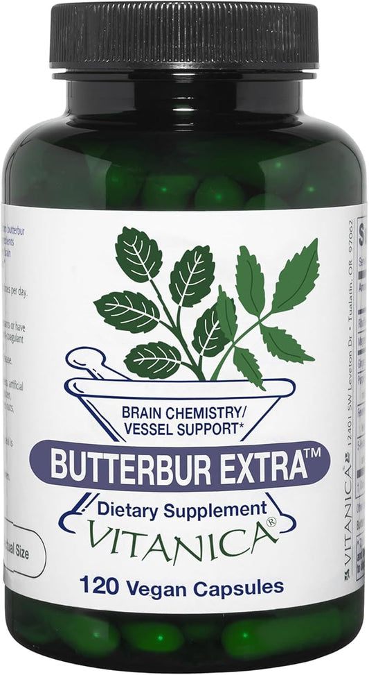 Vitanica, Butterbur Extra, Brain Chemistry and Vessel Support, Vegan, 120 Capsules